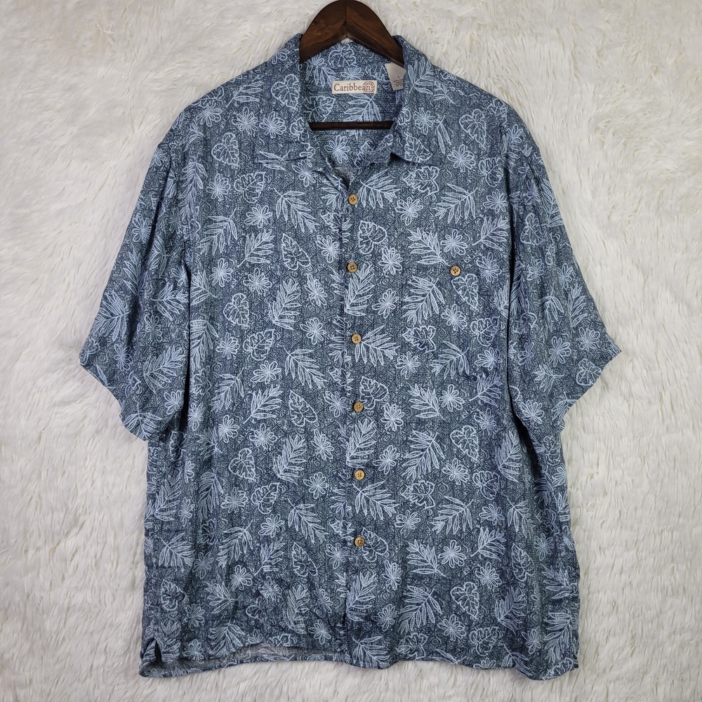 Large Roundtree & Yorke‎ Caribbean Men's Blue Tropical Vacation Beachy